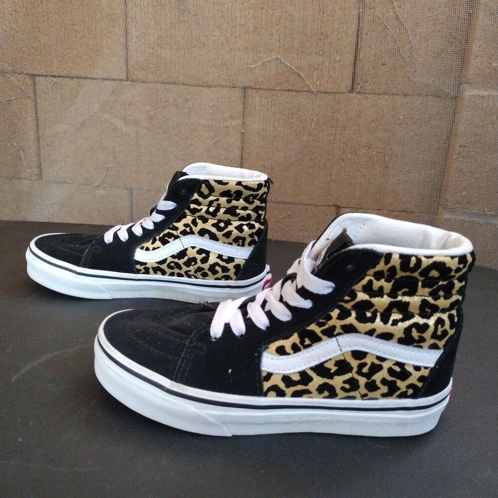 Vans Sk8 Hi Leopard Animal Print Sneakers Kids Size 13.5 Black Gold Suede